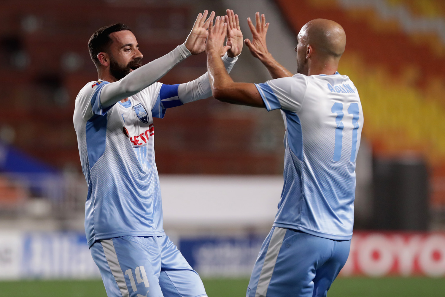 Brosque And Adrian Celebrate A Goal In Suwon